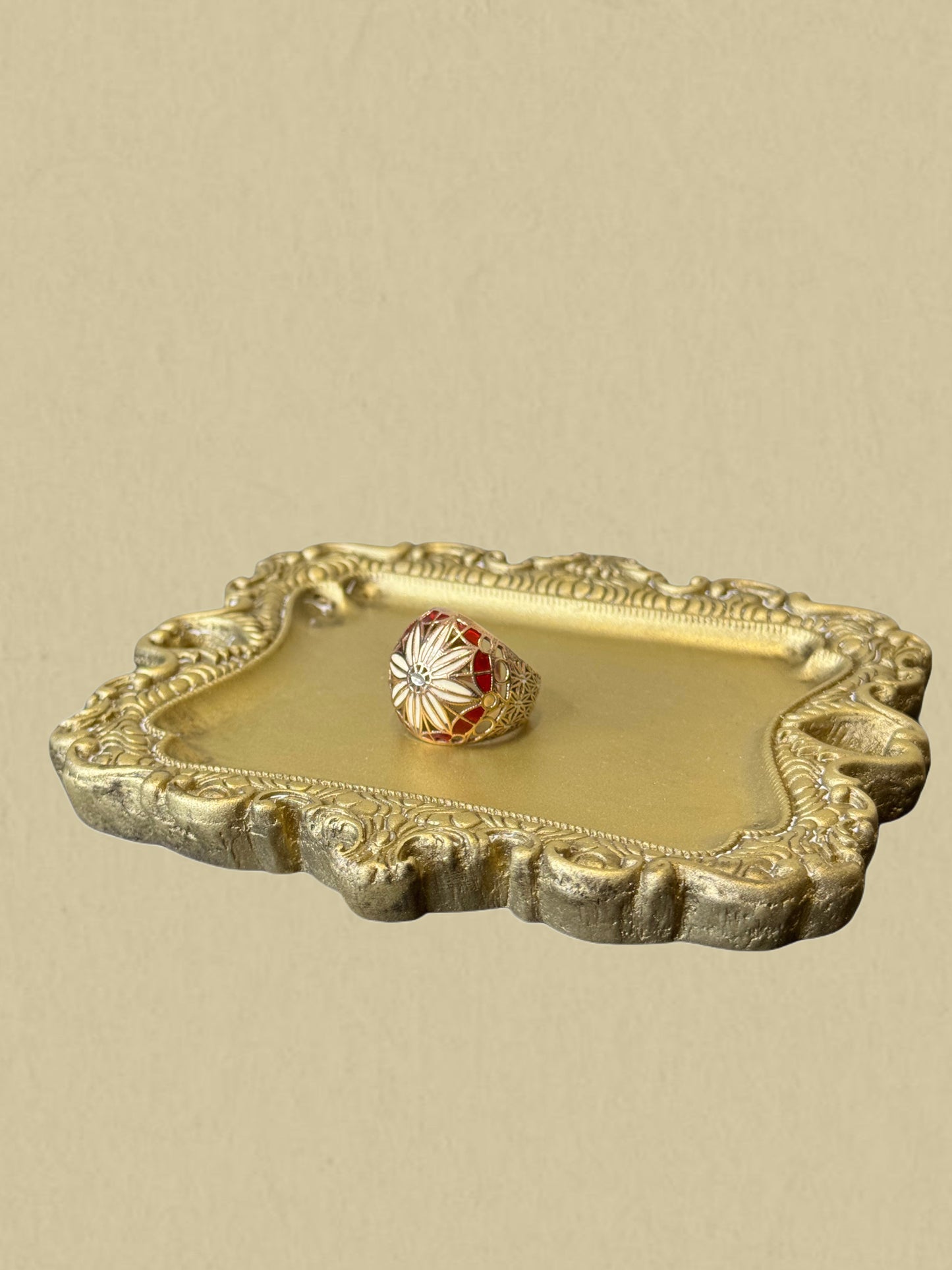 Vintage Silberring mit rosegoldenemEmaille & Blumenmotiv