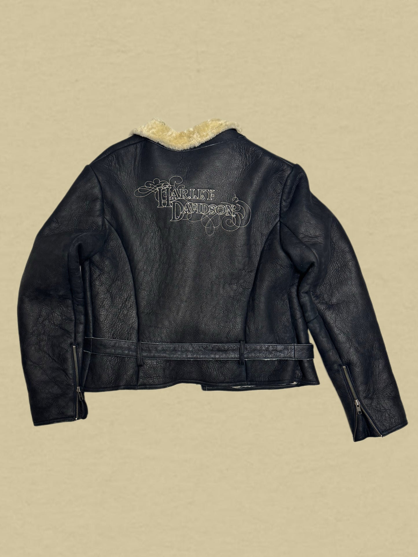 Biker-Lederjacke mit Teddyfellkragen von Harley Davidson