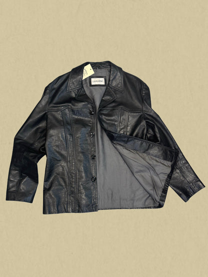 Schwarze Echtlederjacke im Hemd-Stil von Leonardo