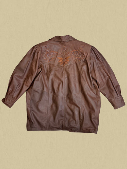 Frauen Lederjacke in Braun – mit floralen Stickereidetail