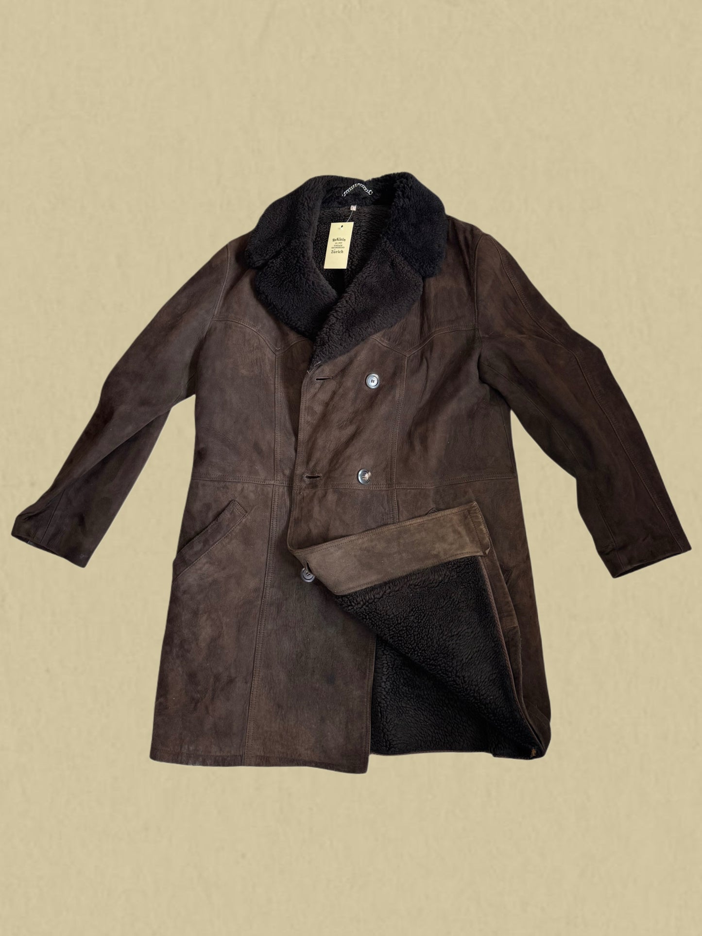Vintage Lammfellmantel in Dunkelbraun