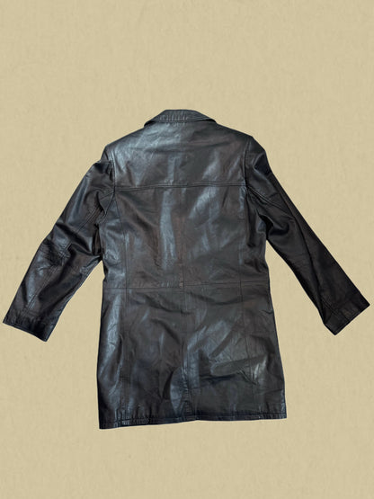 Langer Vintage-Ledermantel in Schwarz von OAKWOOD