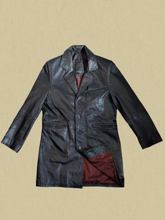 Langer Vintage-Ledermantel in Schwarz von OAKWOOD