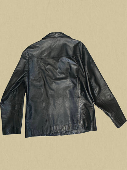 Schwarze Echtlederjacke im Hemd-Stil von Leonardo