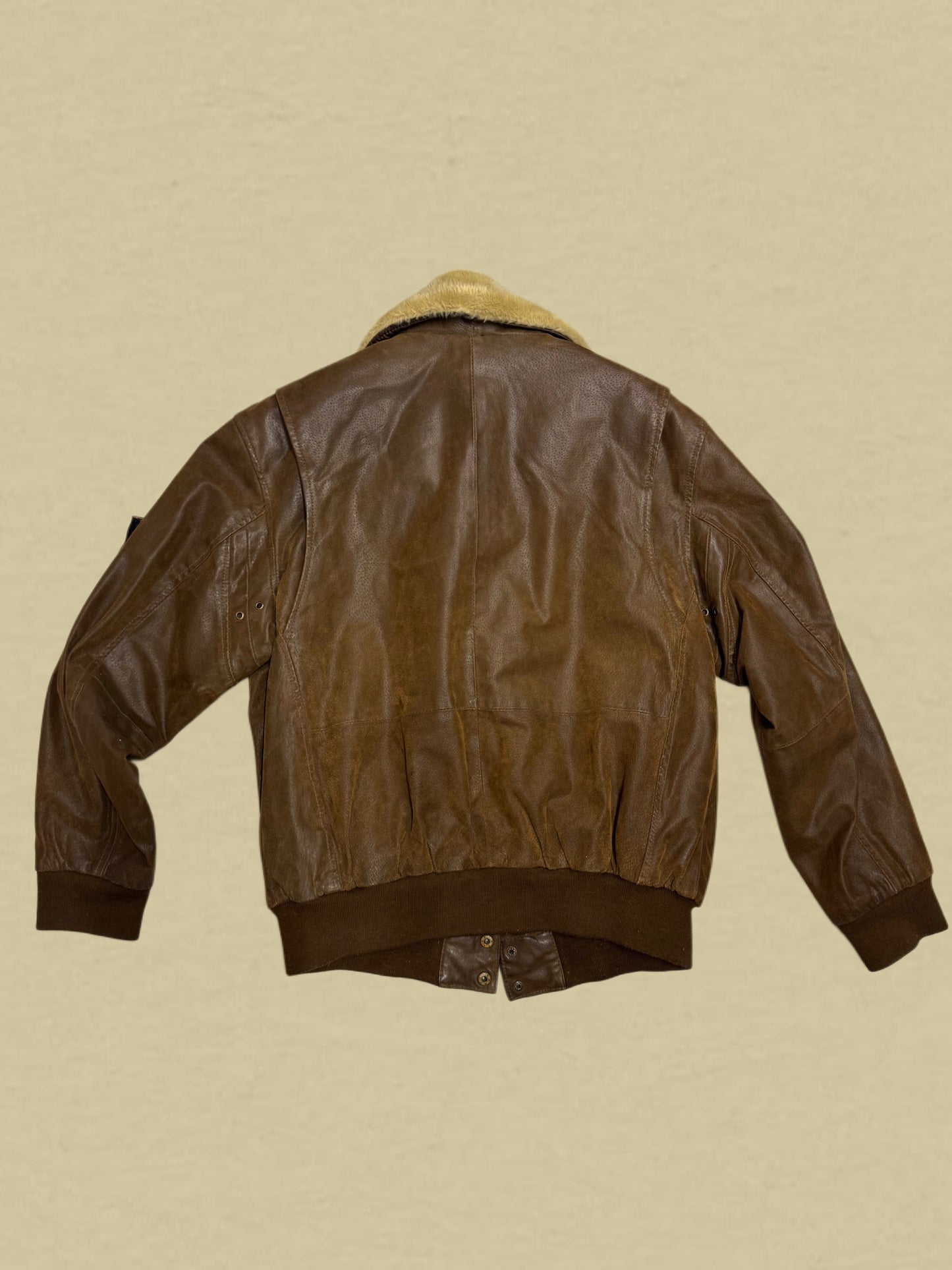 Vintage Fliegerlederjacke mit Fellkragen & Patches