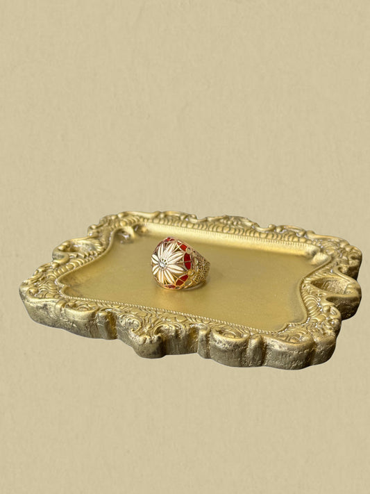 Vintage Silberring mit rosegoldenemEmaille & Blumenmotiv